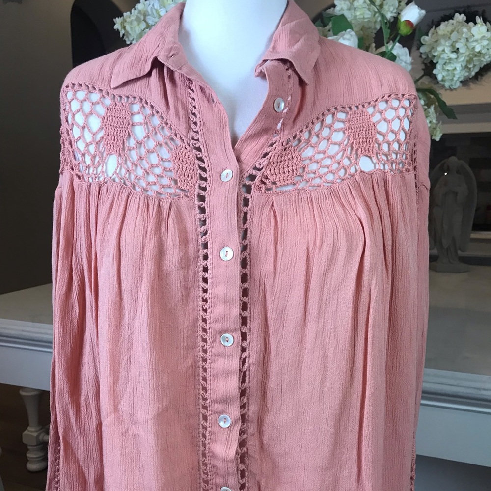 NWT Free People Pink Cotton and Crochet Top (XS)
